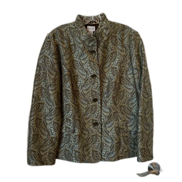 Chico's Formal Jacket Paisley w/ Good Thread w/ Leopard Interior & Cuffs Buttons - Picture 2 of 12